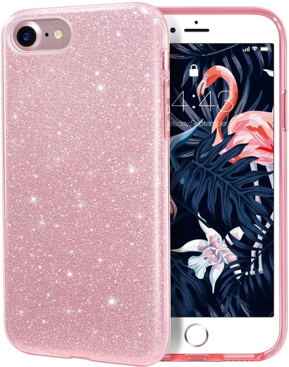 iPhone case Roze Glitter voor iPhone 7 & 8 - iPhone SE 2020 hoesje - iPhone 7 hoesje - iPhone 8 hoesje - iPhone SE 2 hoesje - beschermhoes