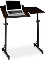 Relaxdays Laptoptafel XL - verstelbaar - 110 cm - op wieltjes - laptopstandaard - hout - zwart