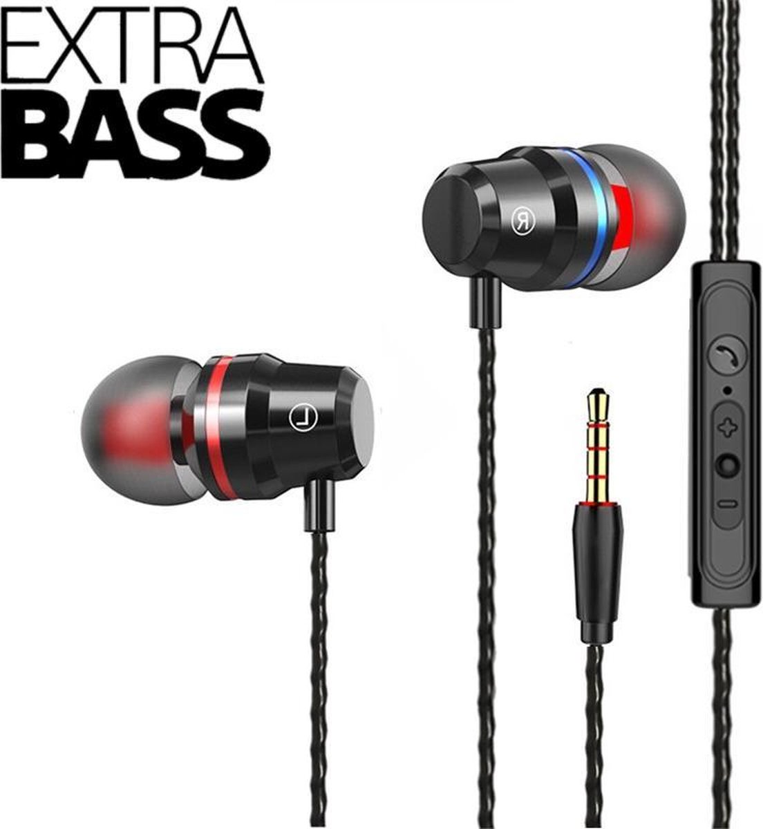 DrPhone SoundLUX® In-Ear Bekabelde Oordoppen met Jack Aansluiting – Earbuds – Hoge BASS – Hi-Res – Siphon Black