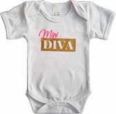 Witte romper met "Mini Diva" - maat 68 - babyshower, zwanger, cadeautje, kraamcadeau, grappig, geschenk, baby, tekst, bodieke