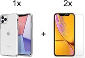 iPhone 12 Pro hoesje en iPhone 12 hoesje case siliconen transparant hoesjes cover hoes - 2x iPhone 12/12 Pro Screenprotector