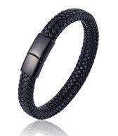 Leren armband mannen vrouwen zwart 23,5cm Galeara Rix