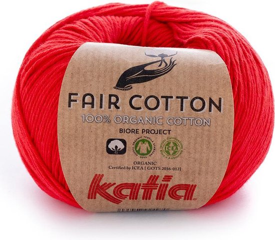 Katia Fair Cotton Rood Kleurnr. 4 - 1 bol - biologisch garen - - amigurumi... | bol.com