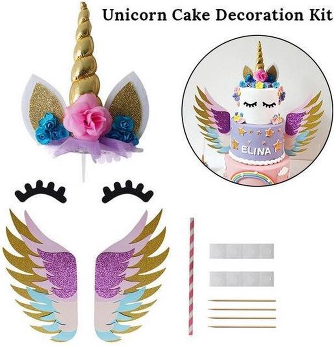 Eenhoorn taartdecoratie, pony, verjaardagsdecoratie, regenboog, taartdecoratie, eenhoorn, feestgeschenken, regenboog, verjaardagsdecoratie, verjaardagstaartdecoratie voor meisjes