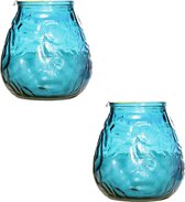 2x Blauwe lowboy tafelkaarsen 10 cm 40 branduren - Kaars in glazen houder - Horeca/tafel/bistro kaarsen - Tafeldecoratie - Tuinkaarsen