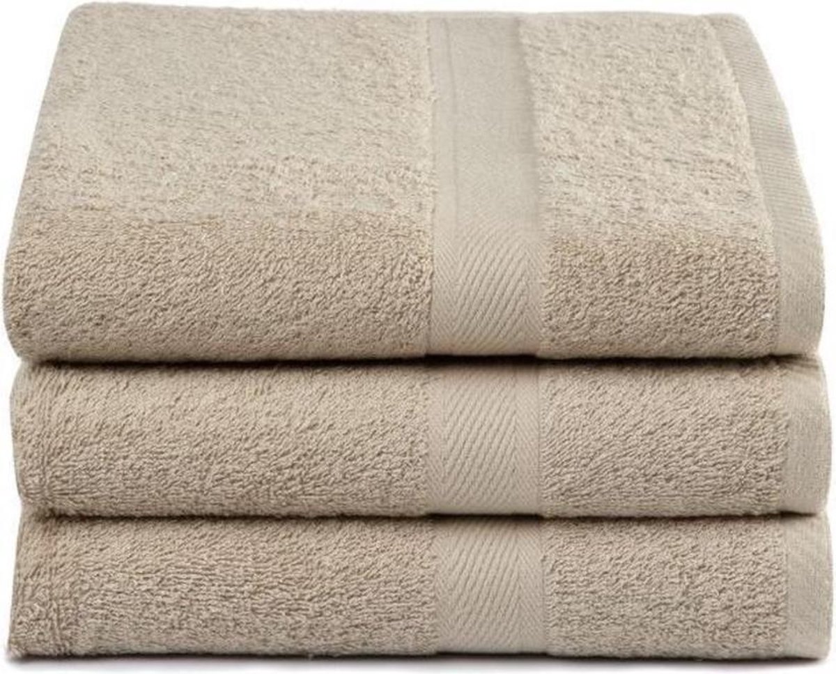 3x Zachte Katoen Handdoeken Zand | 70x140 | Vochtabsorberend En Soepel | Hoogwaardige Kwaliteit