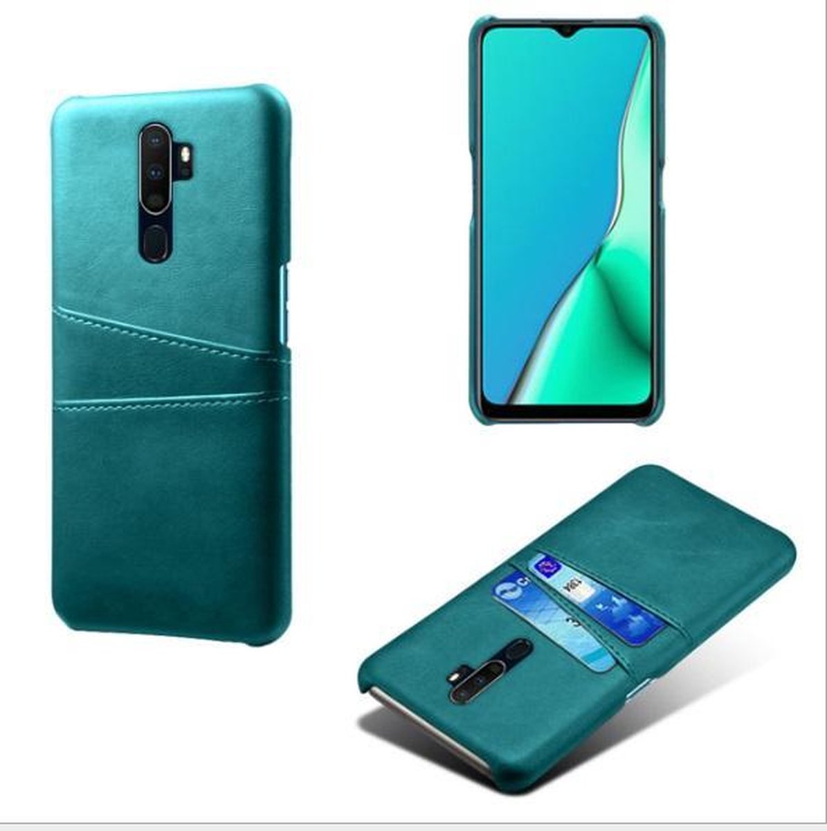 Back Cover met Opbergvakjes + Gehard Glas Screenprotector voor OPPO A9 (2020) _ Groen