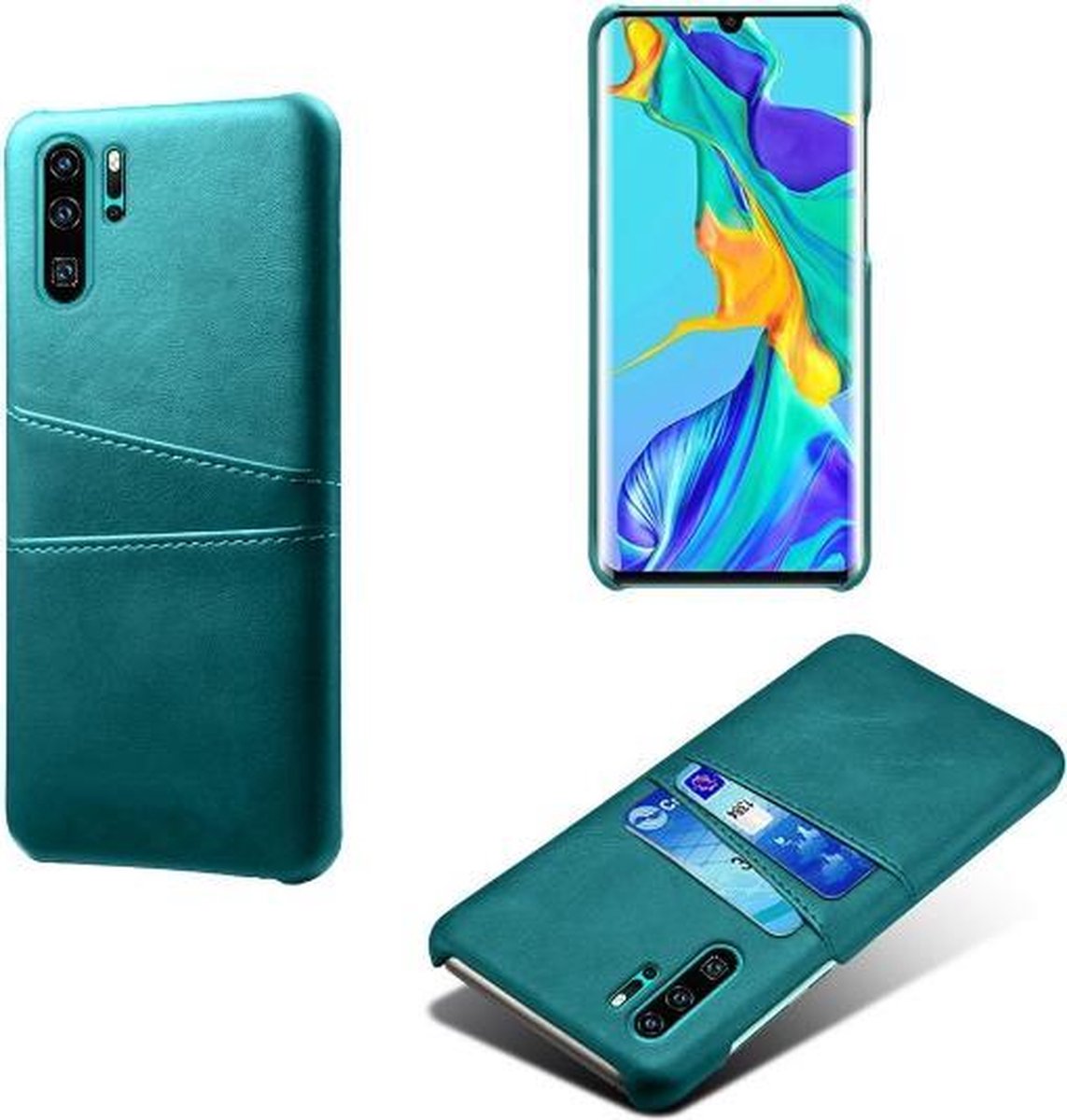 Back Cover met Opbergvakjes + Gehard Glas Screenprotector voor Huawei P30 Pro_ Groen