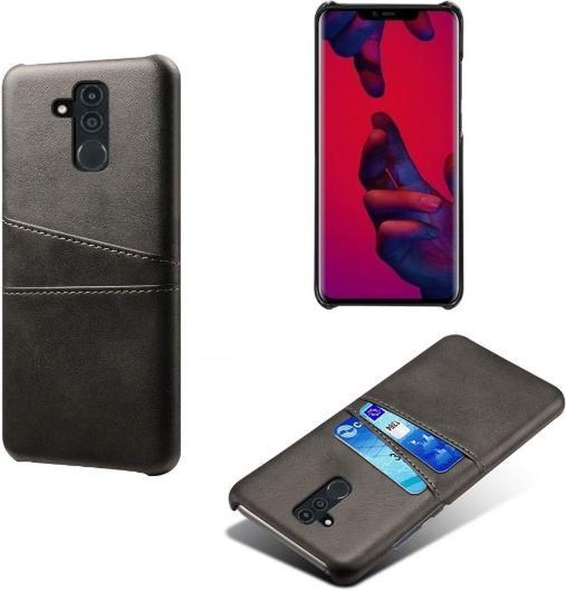 Back Cover met Opbergvakjes + PET Screenprotector voor Huawei Mate 20 Lite_ Zwart