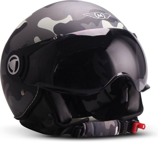Nudorpn Motorhelm, jethelm met vizier, verstelbare open face helm, vintage scooterhelm, ademende bromfietshelm, voor heren en dames, zonnebrandhelm, motorhelm met open gezicht