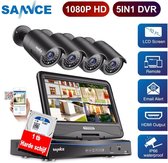 CAMERABEWAKINGSET bedraad met 4 CAMERA'S EN 5 IN 1 DVR MET 10 INCH MONITOR+ 1TB HARDE SCHIJF