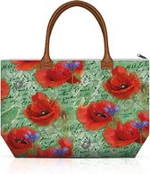 Ambiente, Shopping Bag Painted Poppies Green - Shopper - Klaproos