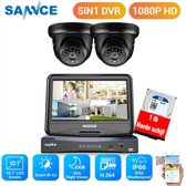 Camera bewaking set, 10 inch flip monitor 2 camera`s, 1 TB harde schijf,  app control