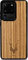 Kudu Samsung Galaxy S20 Ultra hoesje case - Houten backcover - Handgemaakt en afgewerkt met duurzaam TPU - Zebrano - Zwart