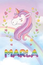 Marla: Marla Unicorn Notebook Rainbow Journal 6x9 Personalized Customized Gift For Someones Surname Or First Name is Marla