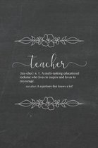 Teacher: Journal & Doodle Definition Notebook Diary Book For Writing And Drawing - Pretty Definition Black Chalkboard Design