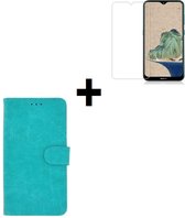 Nokia 2.3 hoes Effen Wallet Bookcase Hoesje Cover Turquoise + Tempered Gehard Glas / Glazen screenprotector Pearlycase