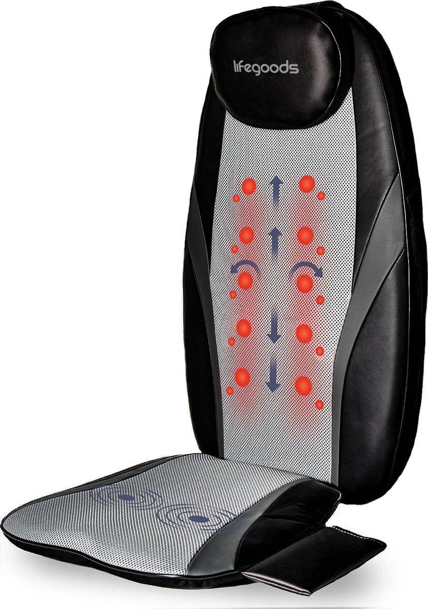LifeGoods Shiatsu Stoel Massage Kussen - Elektrisch Nek en Rug Apparaat - met Warmte Functie Zwart
