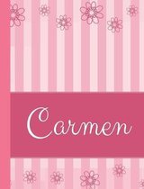 Carmen: Personalized Name College Ruled Notebook Pink Lines and Flowers