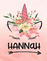 Hannah: Unicorn Notebook For Girls Named Hannah Personalized Notebooks Softcover 8.5x11 Wide Rule Blank Lined 100 Pages