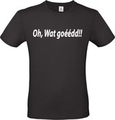 T-shirt met opdruk: "Oh wat goeddd", zeer bekend uit de tv serie Chateau Meiland, nu op jouw t-shirt! Zwart t-shirt met witte opdruk