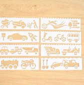 Bullet Journal Plastic Stencils - 8 stuks - Templates - Auto - Motor - Vervoersmiddelen - Trein - Sjablonen - 5,5 x 18,3cm - Handlettering toolkit - Knutselen - Decoratie - Accesso