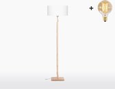 Vloerlamp – FUJI – Bamboe Voetstuk (h. 167cm) - Wit Linnen Kap - Met LED-lamp