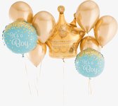 Luxe Grote Geboorte ballonnen set Jongen | It's a boy -  Baby | Goud - Kroon - 9 stuks | 18 inch. - Extra Groot | Babyshower - Kraamfeest - Kraamborrel - Decoratie - Feest - Kraamtijd - Kraamborrel - Versiering | Lichtblauw - Wit - Zoon - Broertje