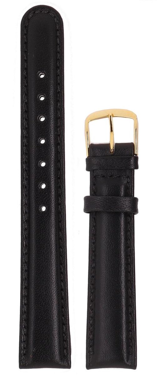Universele Echte Leder Horlogebandje - 16mm - Zwart - Merkloos