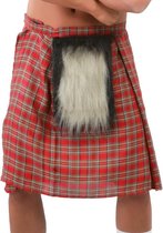 Set van 4x stuks Schotse verkleed kilts rood met bontje voor heren - Schotse rokken - Verkleedkleding/carnavalskleding