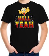 Funny emoticon t-shirt Hell yeah zwart kids M (134-140)