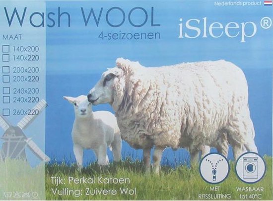 iSleep Wash Wool - Wollen 4-Seizoenen Dekbed - 100% Zuiver Scheerwol -  Wasbaar - Met Rits - Tweepersoons - 200x220 cm - Offwhite - Schapenwollen  sloffen.nl