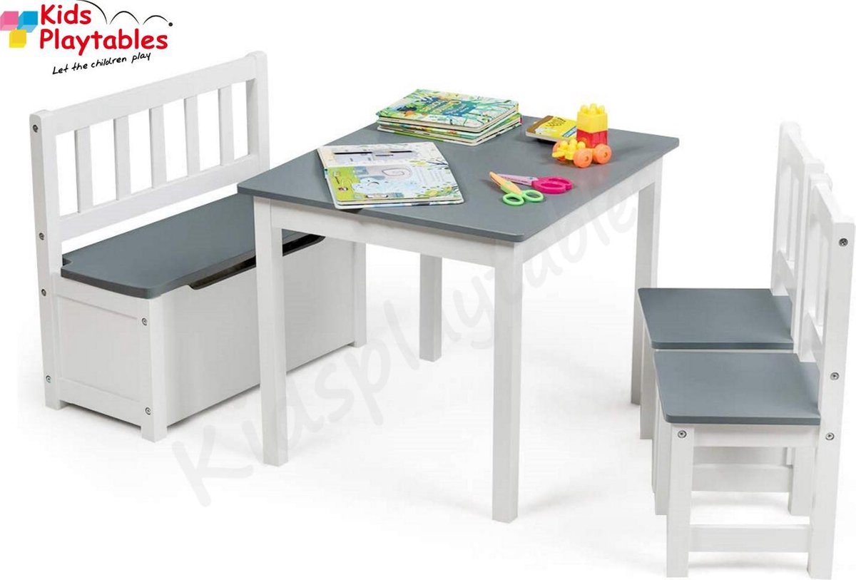 Kindertafel en stoeltjes mét kinderbankje – Kindertafel met 2 stoeltjes en  houten... | bol.com