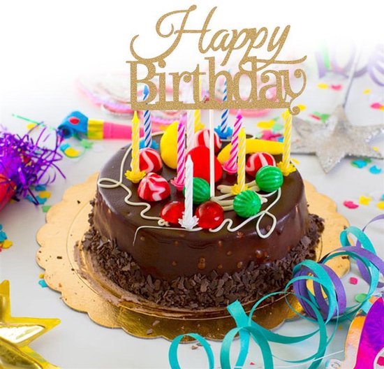 Taart topper Happy Birthday glitter goud - cake topper - cup cake -  gefeliciteerd -... | bol.com
