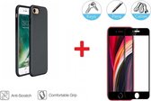 2-In-1 Screenprotector Hoesje  Bescherming Protector Set Geschikt Voor Apple iPhone SE 2020 - Full Cover 3D Edge Tempered Glass Screen Protector Met Siliconen Back Bescherm Hoes Cover Case - 