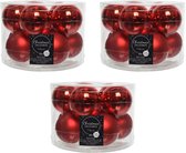 30x Kerst rode glazen kerstballen 6 cm - glans en mat - Glans/glanzende - Kerstboomversiering kerst rood