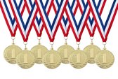 Medailles met lint kinderfeestje nummer 1 - 8 stuks - Ø 5cm - van metaal!