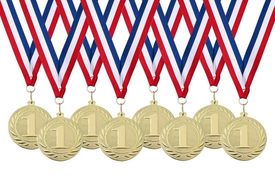 Médailles avec ruban fête d'enfants numéro 1 - 8 pièces - Ø 5cm - en métal!  | bol