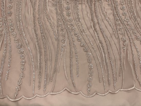 Tissu artisanal exclusif - Tissu perlé - Dentelle haute couture Rose poudre  | bol