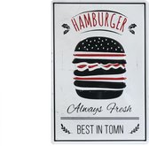 Wandbord – Mancave – Hamburger – Vintage - Retro -  Wanddecoratie – Reclame bord – Restaurant – Kroeg - Bar – Cafe - Horeca – Metal Sign – Best in Town - Burger - 20x30cm