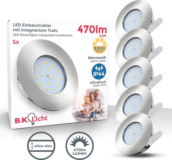 B.K.Licht - LED Inbouwspots badkamer - 5 stuks - dimbaar - badkamerlamp -  ronde -... | bol.com