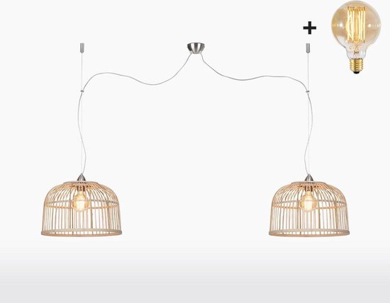 Dubbele Hanglamp – BORNEO – Bamboe - Small - Met LED-lamp