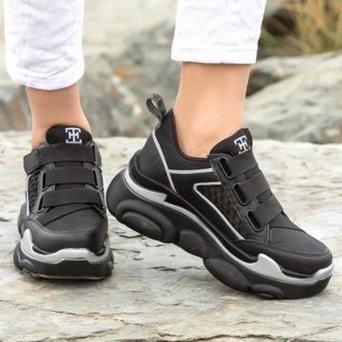 Ewoll Dames Sport Sneaker met hoge zool - zwart - Maat 36