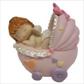 Spaarpot roze wandelwagen met baby