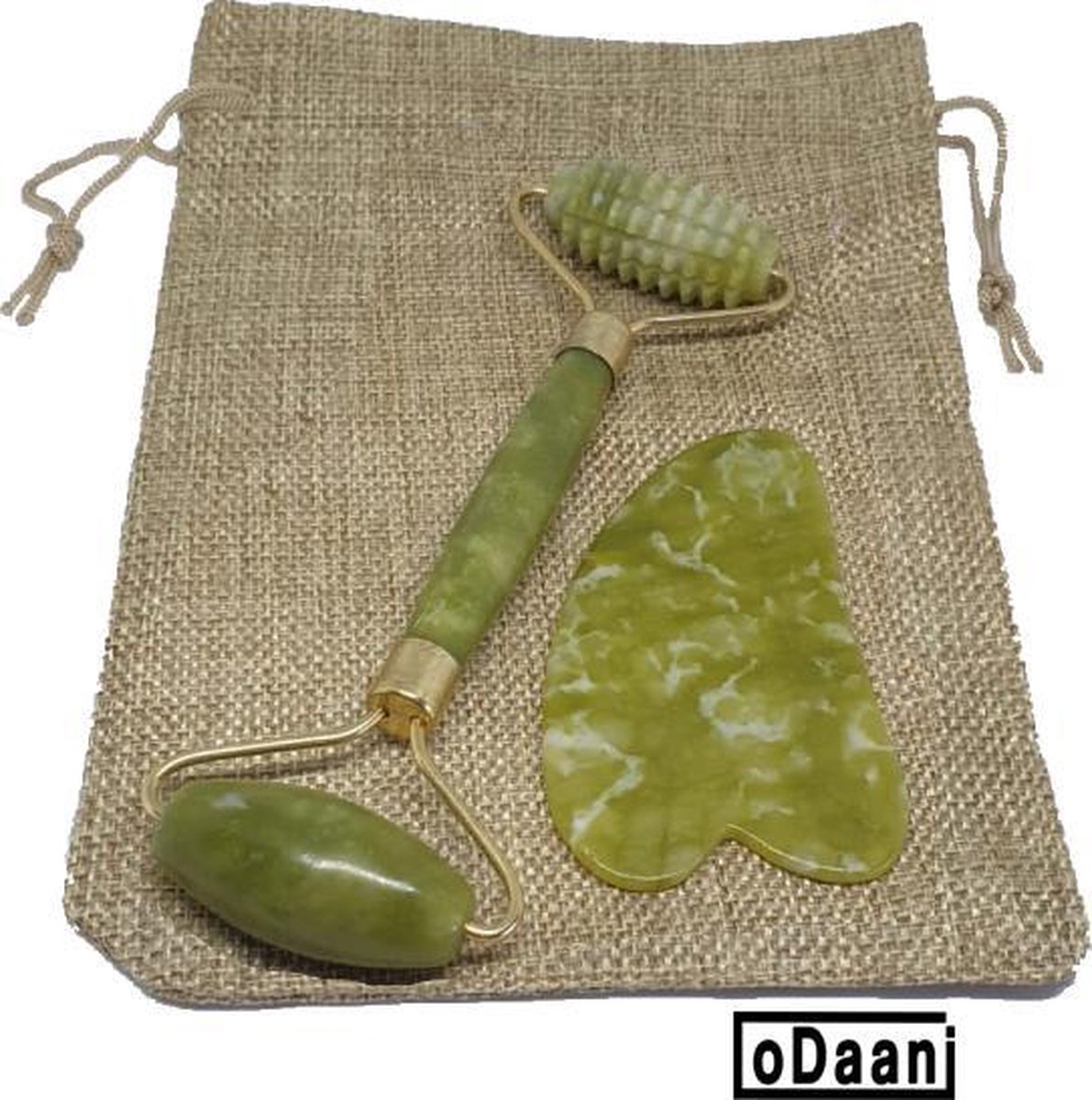 Goedkoopste Verbeterde Deluxe Jade Roller Gua Sha - Inclusief Opberg Zakje - Anti Rimpels - Gezicht Massage - oDaani