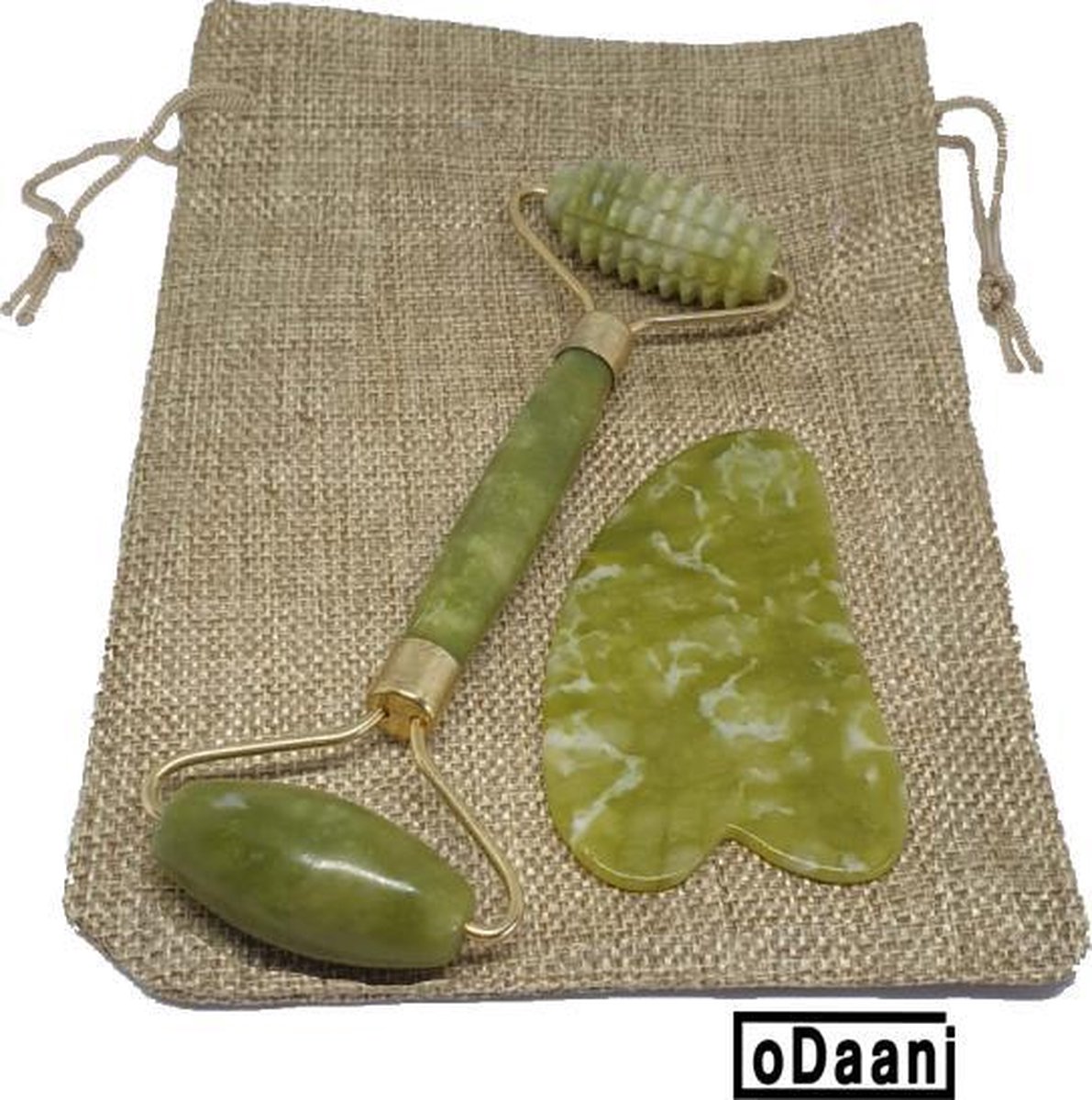 Verbeterde Deluxe Jade Roller + Gua Sha - Inclusief Opberg Zakje - Anti Rimpels - Gezicht Massage - oDaani