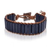Sorprese - armband dames - kralen - donkerblauw - leer - zilverkleurige sluiting - Chakra - 17 cm - X - Moederdag - Cadeau