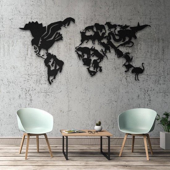 Metalen wanddecoratie World Map (Wereldkaart) (Wild Life) - 160x80cm |  bol.com