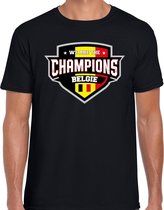 We are the champions Belgie t-shirt met schild embleem in de kleuren van de Belgische vlag - zwart - heren - Belgie supporter / Belgsich elftal fan shirt / EK / WK / kleding S