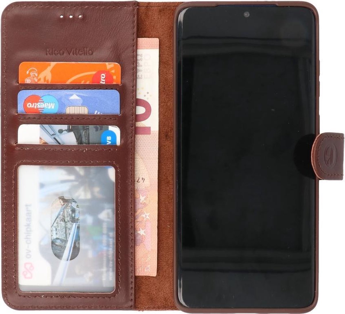 Rico Vitello Echt Lederen Book Case Hoesje Geschikt voor Samsung Galaxy S20 Plus - Mocca